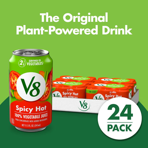 V8 100% 11.5 oz (24 Pack) Spicy Hot Vegetable Juice, fl Can