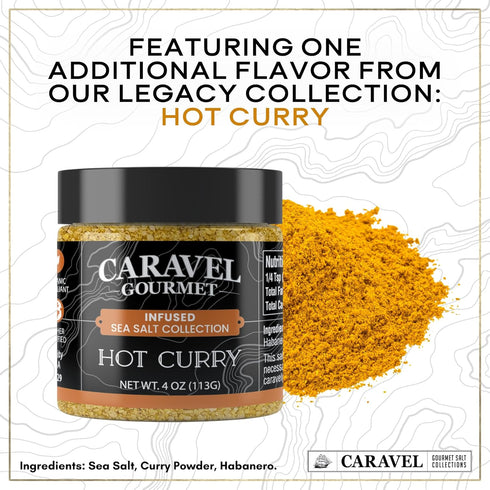 4 oz 4-Pack, Spicy Sea Salt Mega Sampler: Spicy Garlic Pepper, Habanero, Jalapeno and Cajun Sea Salts, Jar Caravel