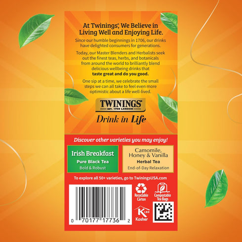 20 Count (Pack 1), 20 Twinings English Breakfast Extra Strong Black Tea Individually Wrapped Bags, of Robust
