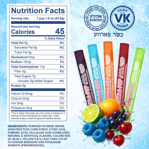 24 Count Pack Frozen Freeze Pops, Ice Pops Bulk of Refreshing Assorted Flavors, Enjoy Popsicles and Ready Anytime