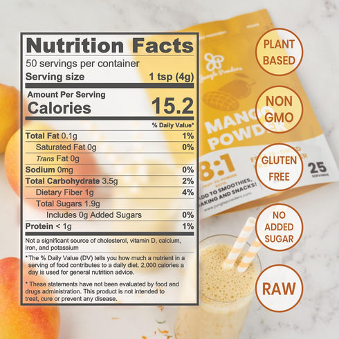 7 Jungle Powders Freeze Dried Mango Powder Ounce Bag, Mango Extract For Baking No Sugar Added Dry Mango Powder Juice