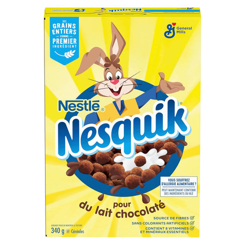 340 Nesquik GRAM CEREAL It turns the milk chocolatey so that the NESQUIK chocolate flavour can be experienced from the