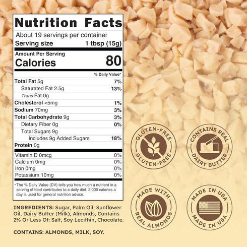 10 OZ Snackathon Toffee Bits, Coarse Grind, Bulk Resealable Bag, Sweet & Crunchy Butter Toffee Pieces for Ice Cream
