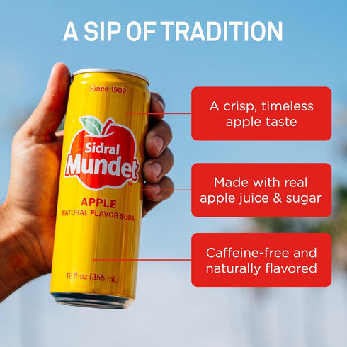 (12 oz, 355ml) 24 0g 120 Sidral Mundet - Mexican Soda Soft Drinks, Apple Cans - Caffeine Free, Gluten Free - Real Cane
