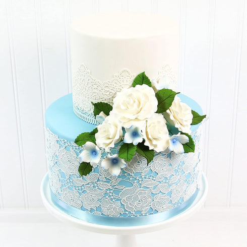 36 Count Global Sugar Art Hydrangea Blossom Sugar Cake Flowers, White with Blue - Wired- by Chef Alan Tetreault