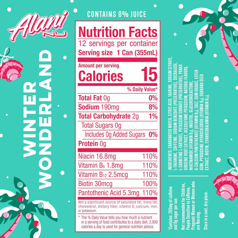 12 Oz (Pack 12) Alani Nu Winter Wonderland, Sugar Free Energy Drink, Fl Can