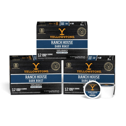 Yellowstone Ranch House Dark Roast Coffee, Single Serve Recyclable Pods/Cups, 100% Arabica