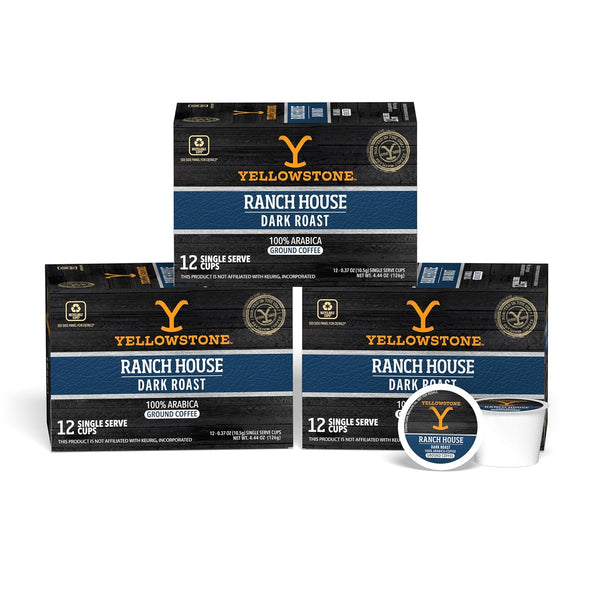 Yellowstone Ranch House Dark Roast Coffee, Single Serve Recyclable Pods/Cups, 100% Arabica