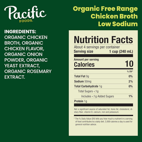 8 4 Pack Pacific Foods, Organic Broth Chicken Low Sodium, Ounce