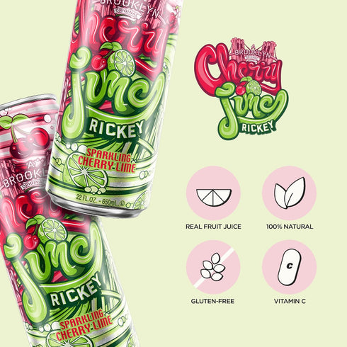 22 Oz (Pack 12) AriZona Cherry Lime Rickey Soda, A Brooklyn Original Sparkling Drink - Big Can, Fl