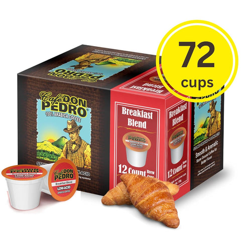 '-72 -100% Cafe Don Pedro Breakfast Blend Low Acid Coffee Pods for Keurig K-cup K Cups - Medium Roast, Naturally Low