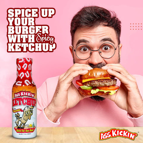 13 oz. (Pack 2) ASS KICKIN' Ketchup with Habanero Bottle Premium Gourmet Spicy Ketchup Perfect Condiment for French
