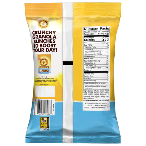11 oz (Pack 5) Honey Bunches of Oats French Vanilla Almond Granola Cereal, Bag
