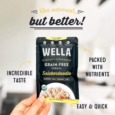 Packets, (5 Count, 1.6 oz. Packets) Wella Cereal Oatmeal Alternative, Gluten-Free Breakfast Hot Cereal, Grain-Free