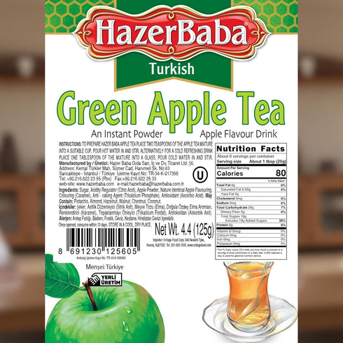 4.4oz (Pack 1), Hazer Baba Instant Drink Mix with Green Apple Flavor, of Fruity Natural Powder, Caffeine-Free, Quick