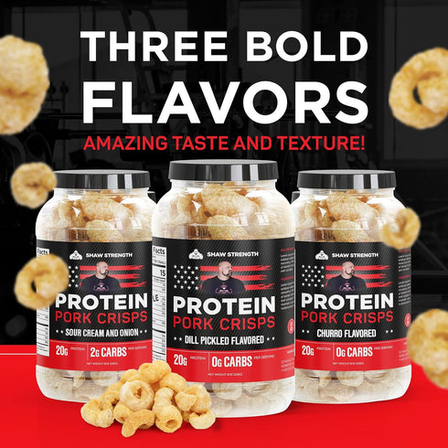 8oz); Shaw Strength Protein Pork Rinds (Sour Cream, Developed for Worlds Strongest Man Brian Shaw, Keto-Friendly, High