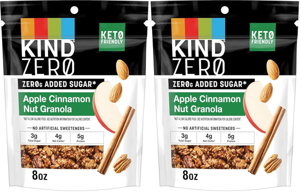 KIND Zero Added Sugar Keto Granola,Apple Cinnamon Nut,Good Source of Fiber,Gluten Free,Low