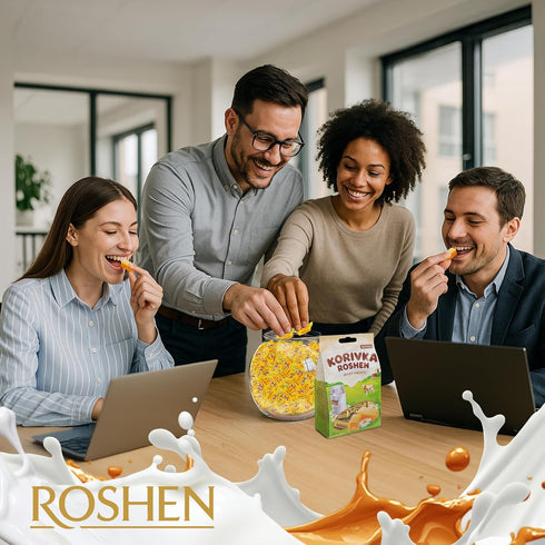 7.23oz (205g), 14 Pack 1 Roshen Korivka Milk Fudge Candy, Approx. Pieces, Ukrainian Non-Glazed Dairy Fudge with Sugary