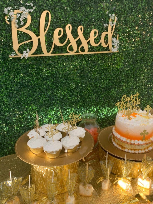 JeVenis 25 PCS Glittery Gold Bless this Child Cross & Cake Toppers for Baptism Decorations