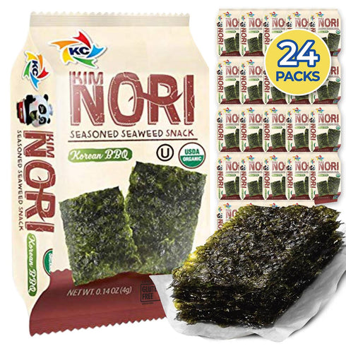 KIMNORI Organic Seasoned Seaweed Snacks, Korean BBQ Flavor, 24 Individual Packs, 100% Natural Laver