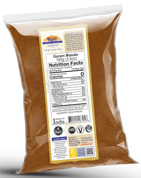 11-Spice 3.5oz (100g) Rani Garam Masala Indian Blend ~ All Natural, Salt-Free | Vegan | No Colors | Gluten Friendly |