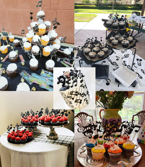 Honbay 48PCS " Glitter Music Notes Cupcake Toppers Musical Symbols Cake Toppers Fruit Dessert Picks Cake Decorations