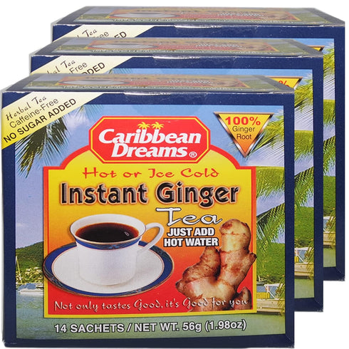 Caribbean Dreams Instant Ginger Tea, Unsweetened, 18g (Pack of 3) - Total