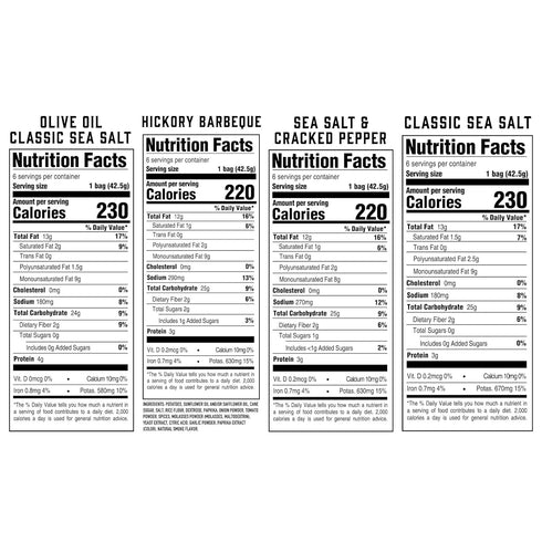 Pack, 24 Count, 1.5oz. Boulder Canyon Kettle Style Potato Chips Variety Assorted Bags, Olive Oil Classic Sea salt