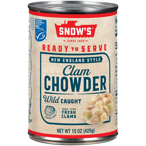 Snow's New England Clam Chowder, 15 oz Can - 13g Protein per