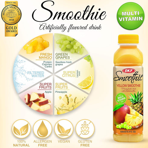 16.9 12 Pack) OKF Smoothie, Multi Vitamin Premium New Drink, Fluid Ounce (Yellow Smoothie