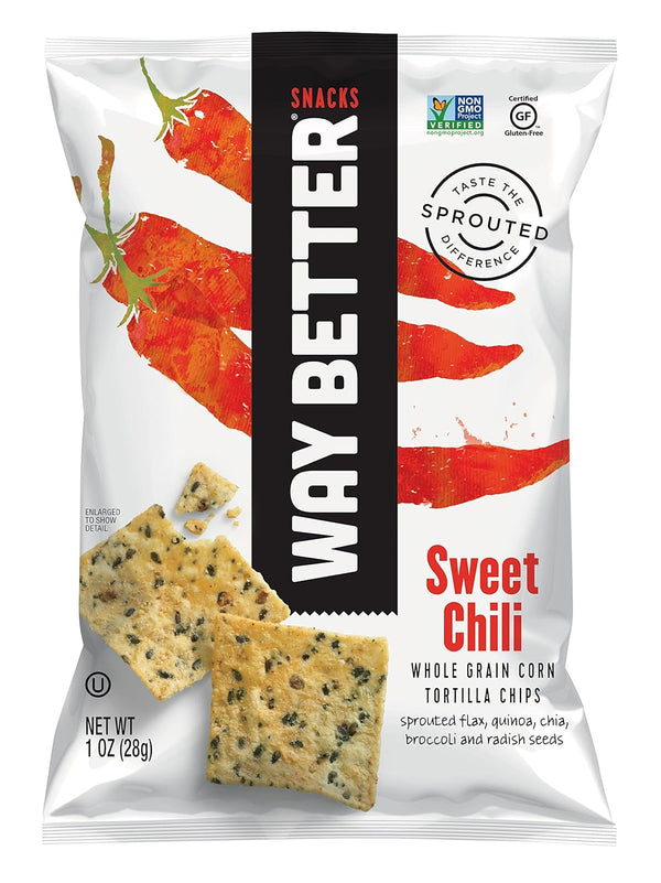Way Better Snacks Sprouted Gluten Free Tortilla Chips, So Sweet Chili, 1 oz (Pack of