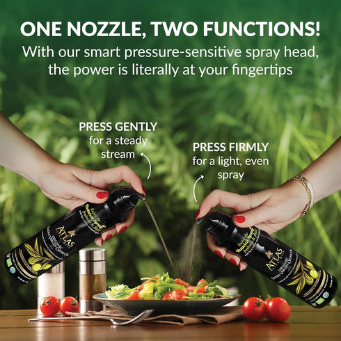 5.4 oz, 3 Pack, Olive Oil Spray by Atlas, Dual Function Olive Oil Cooking Spray and Stream, fl Extra Virgin, Non Stick