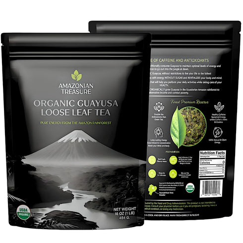 16 OZ (1LB), 60 Amazonian Treasure Organic Guayusa Loose Leaf Tea, Smooth Energy Boost, Alternative to Coffee & Yerba