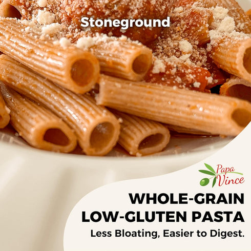 Papa Vince Organic Whole Wheat Non Enriched Rigatoni: Low Gluten Italian Pasta made in Italy from Organic Non GMO