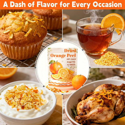 9oz 100% Dried Orange Peel Zest Natural Zesty Citrus Flavor Granules for Baking, Cooking, Tea & Seasoning - Add a Burst