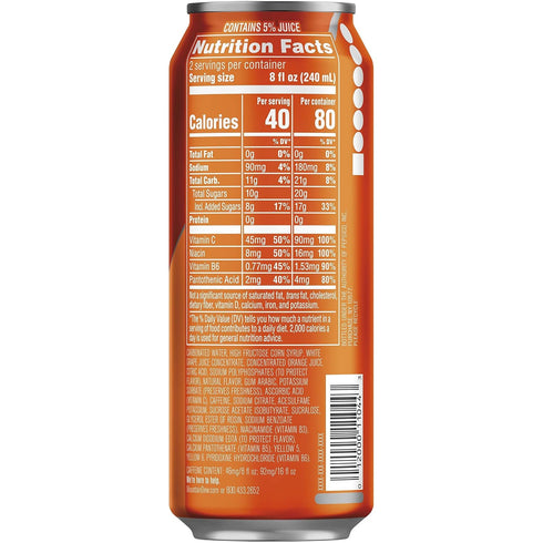 92mg 80 5% 16 Oz (Pack 12) Mountain Dew Kickstart, Orange Citrus, Caffeine, Vitamins B & C, Calories, Juice, Fl