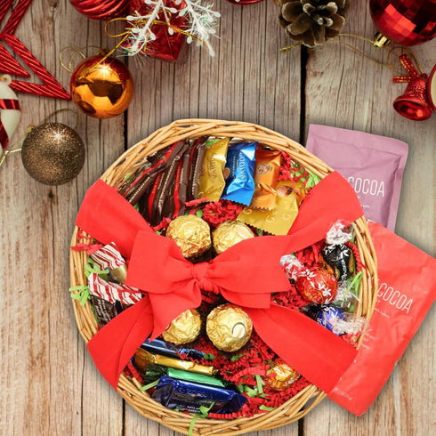 Christmas Gifts Chocolate Tray Premium Gourmet Assorted Chocolates with Hot Cocoa (Peppermint & Marshmallow) Holiday