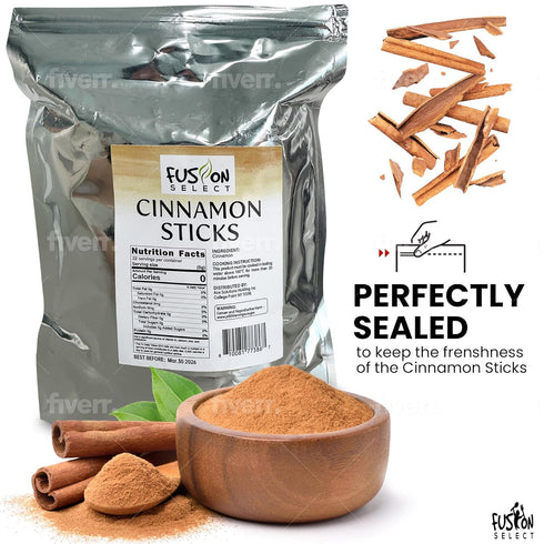 Fusion Select Cinnamon Sticks, Whole Canela Bark for Asian, Indian, Middle Eastern Cuisine, 4 oz