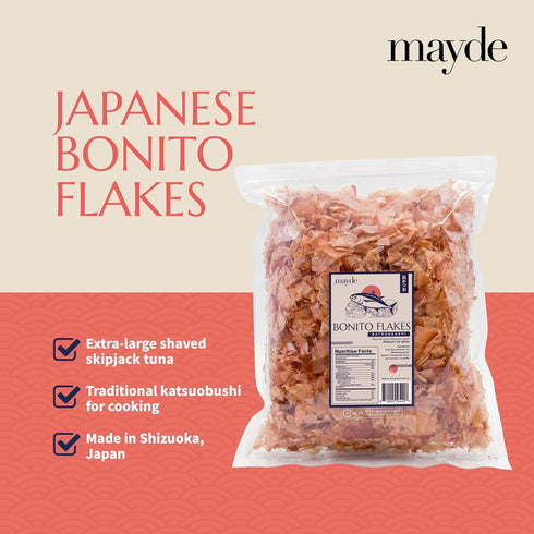 16 oz (1 lb) Mayde Japanese Bonito Flakes - Extra Large Shaved Skipjack Tuna - Katsuobushi Dried Bonito Flakes