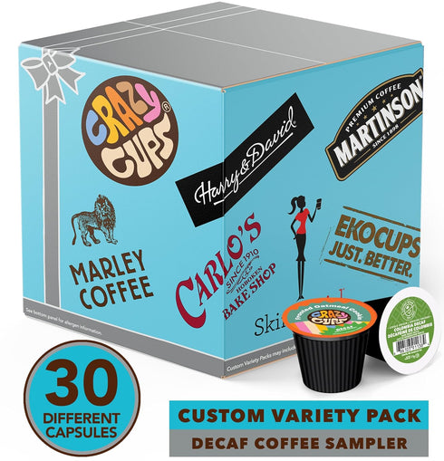 Pack 30 Count (Pack 1) Decaf Coffee Pods Variety Sampler, Assorted Unflavored & Flavored Coffee Pods Compatible