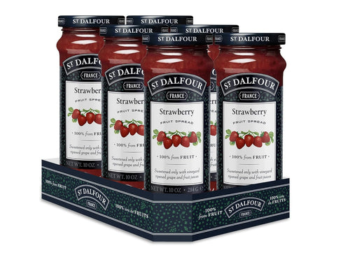 TAOindustry 6 Pack, 100% 10 oz St. Dalfour Strawberry Fruit Spread, from Fruit, No Cane Sugars, No Corn Syrups, Jars