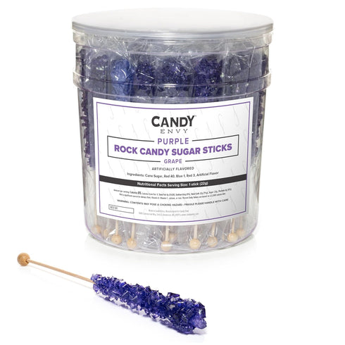 Purple Rock Candy Sugar Sticks - Grape Flavored - 36 Individually Wrapped