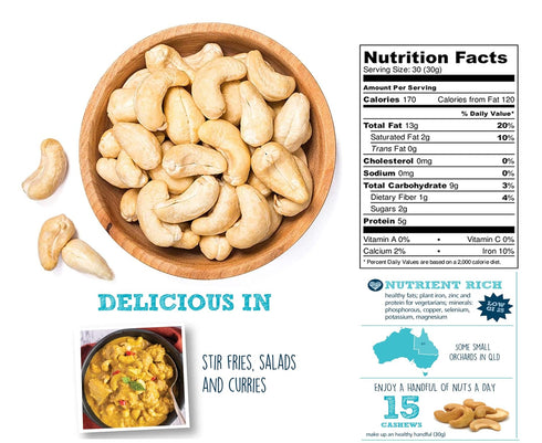 Secret Garden's-whole Unsalted Cashews Roasted Quality Healthy, Vegan Cashew Nut, Party Snacks, Plant-Based Protein