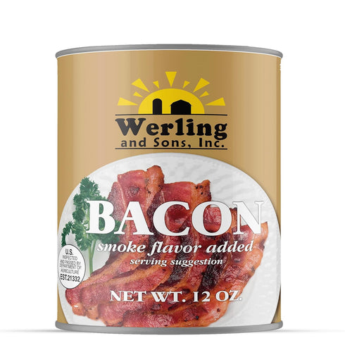 Werling Fully Cooked Canned Bacon 12 oz Ready to Eat Smoked Bacon,
