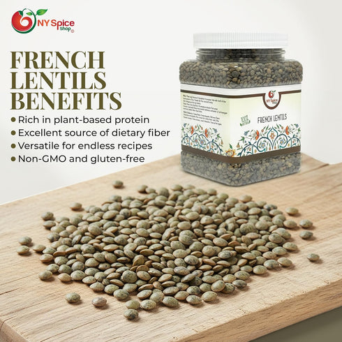 1.5 NY SPICE SHOP French Lentils Pounds French Green Lentils Dry Lentil Beans - Protein & Fiber Rich - Great for Stews