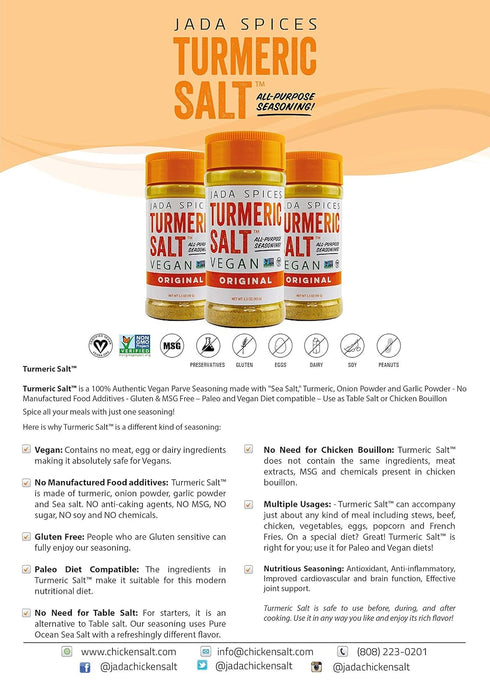 JADA Spices Turmeric Salt Spice and Seasoning - Vegan, Keto & Paleo Friendly, Perfect for Cooking and BBQ