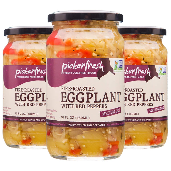 Pickerfresh Fire Roasted Eggplant with Red Peppers - Medium Hot Spread for