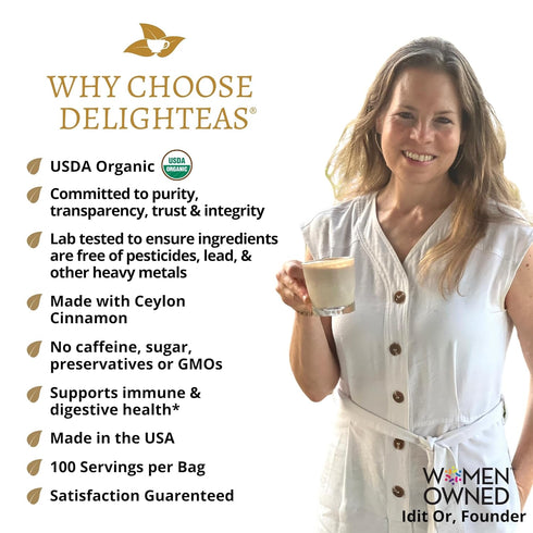 100 4oz DelighTeas Organic Masala Chai Powder | Caffeine free, Unsweetened, Vegan, Keto | Ayurvedic Digestive Support