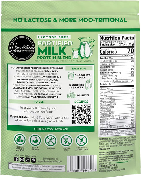 (12 oz) Healthier Comforts Lactose Free Fortified Milk Protein Blend | Fortified with B, D, E Vitamins | High Protein