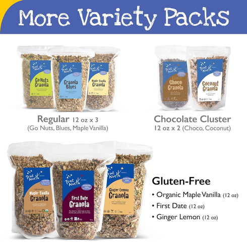 Pack 12 oz. (Pack 3) True North Granola Gluten Free Granola Variety - Maple Vanilla, First Date, & Ginger Lemon